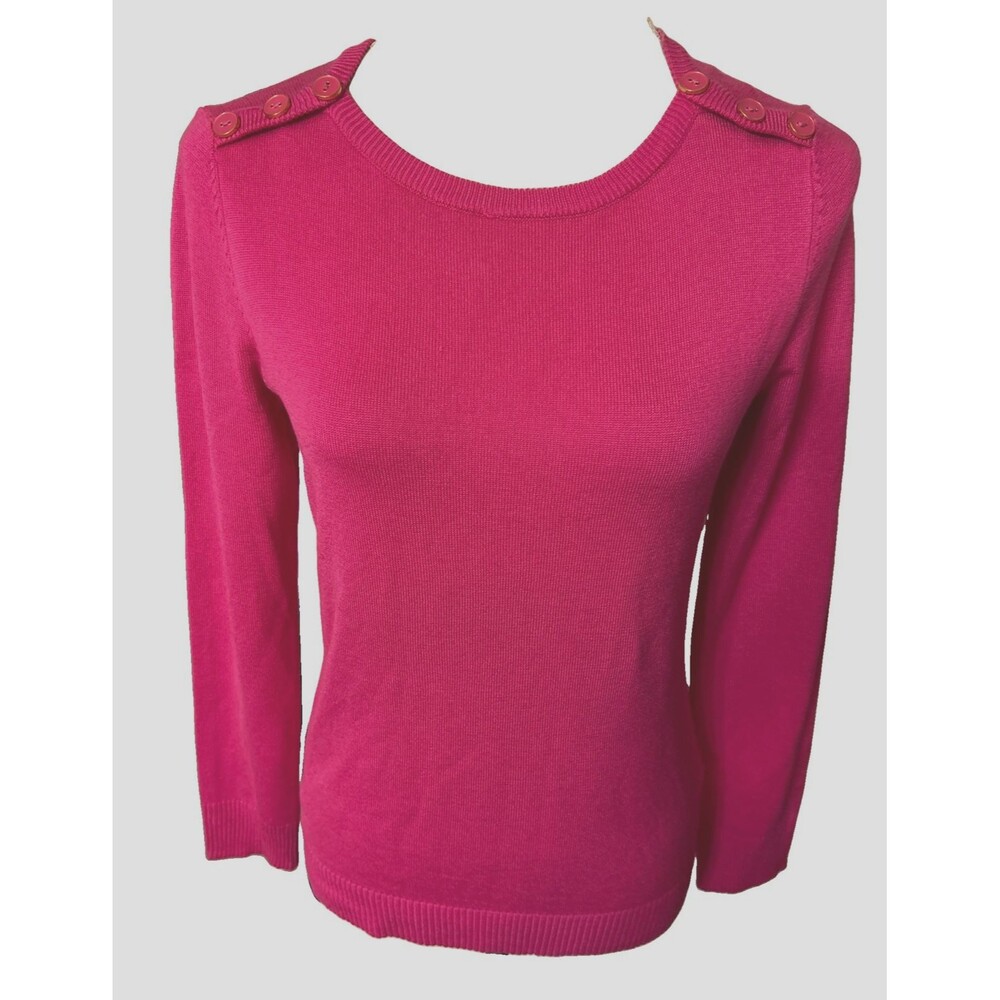 Carolyn Taylor Sweater Womens PS Pink Gold Button Shoulder Long Sleeve Sweater